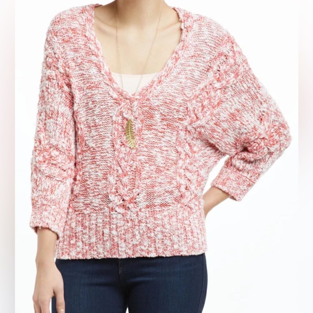 Anthropologie Far Away From Close Geranium Confetti V-neck Pullover Sweater